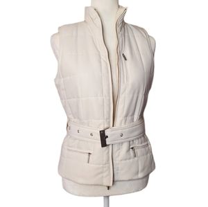 Lauren Ralph Lauren White Quilted Puffer Vest Waist Belt Pockets